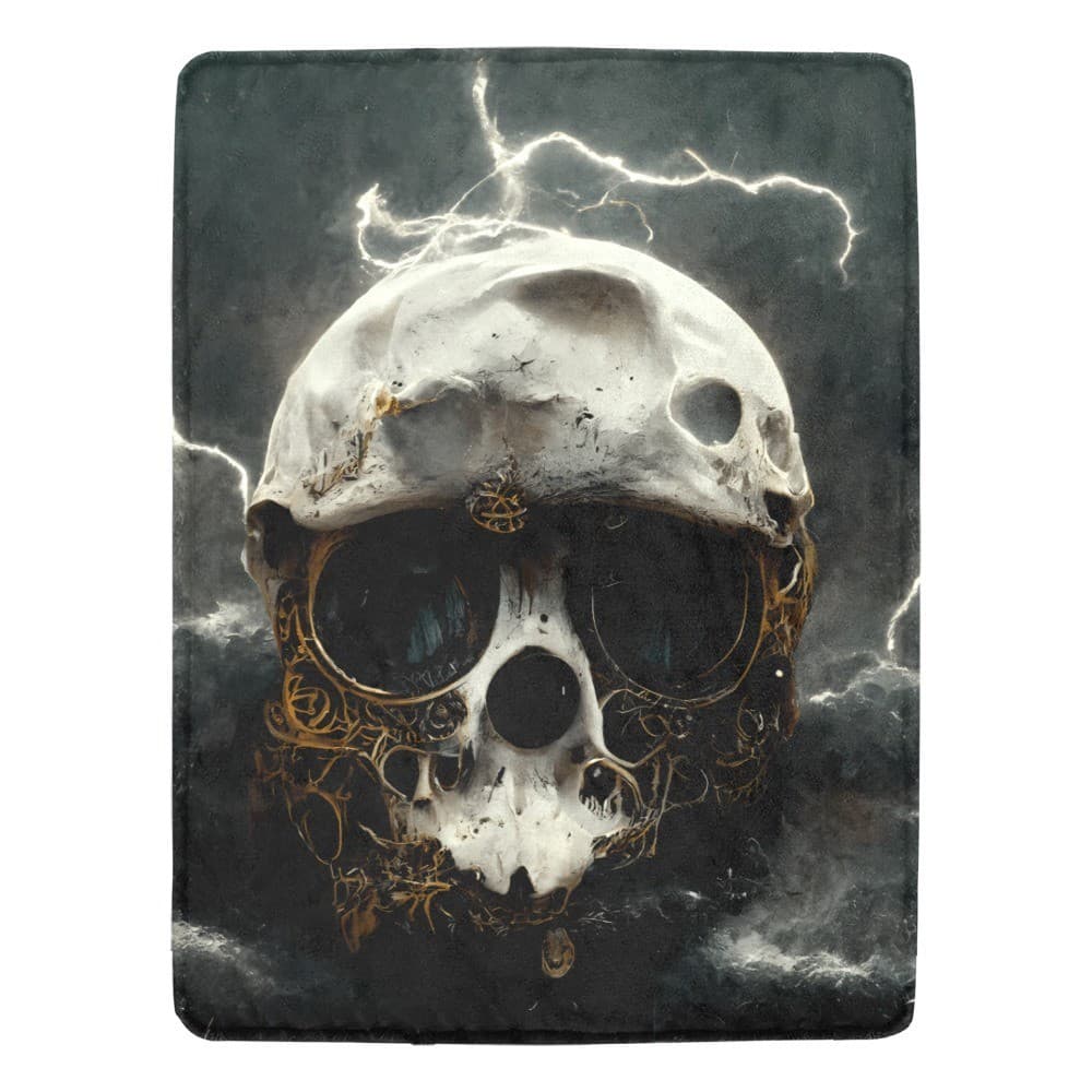 Storm Skull Fleece Blanket 60x80 – Gothic Lightning Throw, Halloween Gift