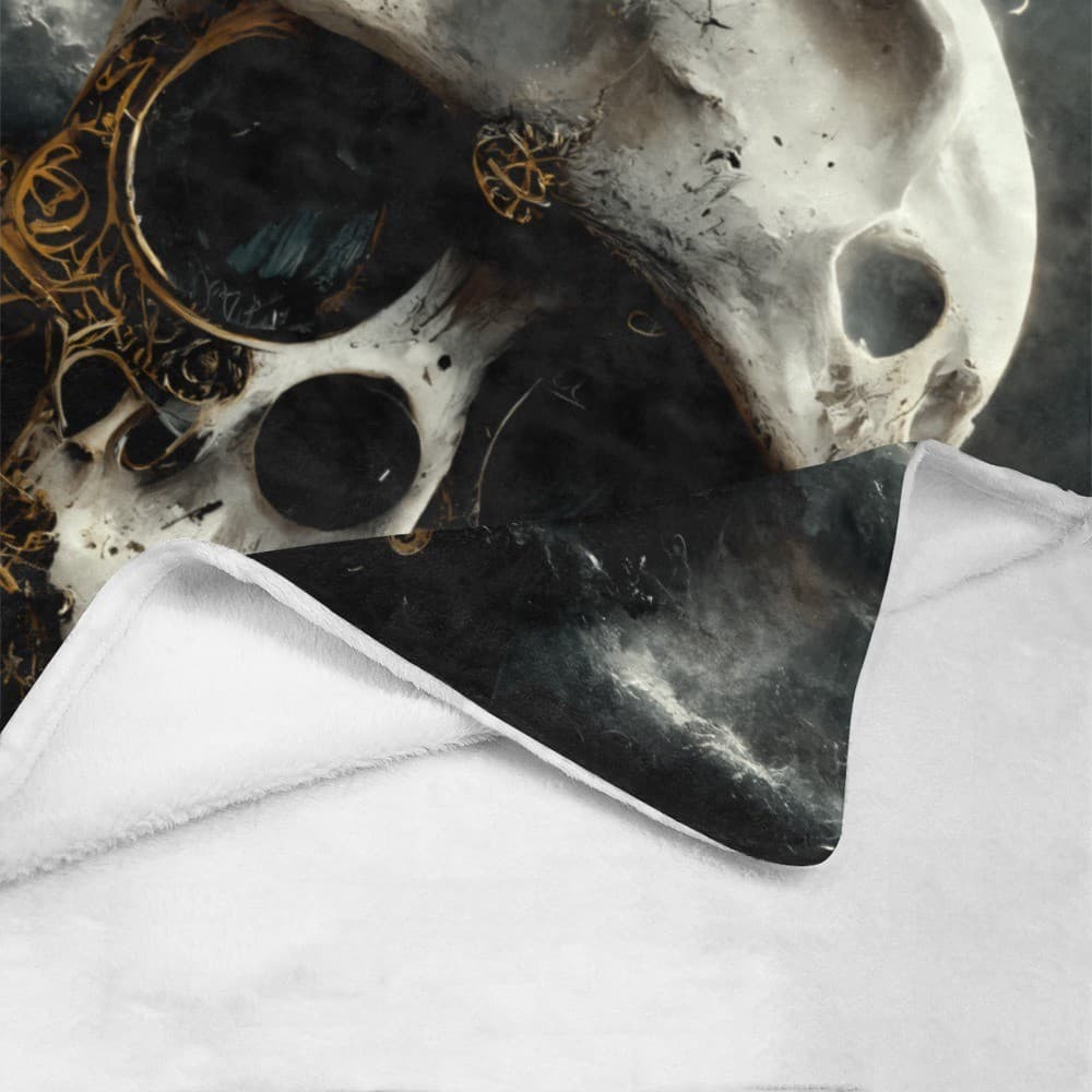 Storm Skull Fleece Blanket 60x80 – Gothic Lightning Throw, Halloween Gift - Thumbnail 2
