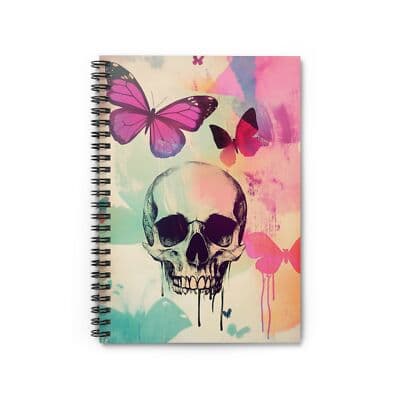 Floral Skull & Butterfly Spiral Notebook 6x8 Ruled Journal for Artists Dreamers