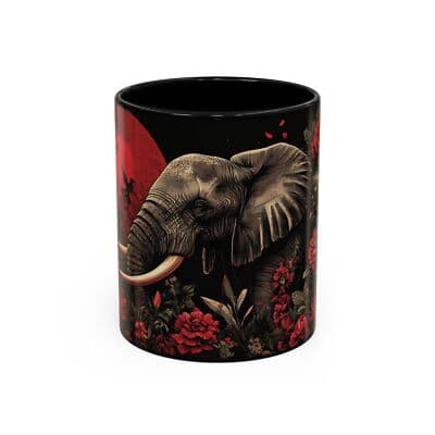 Elephant Floral Accent Mug, Unique Animal Lovers Gift, Home Decor, Coffee Cup,