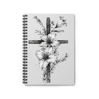 Floral Cross Spiral Notebook Faith Journal Christian Gift 6x8 Ruled Sketch Pad