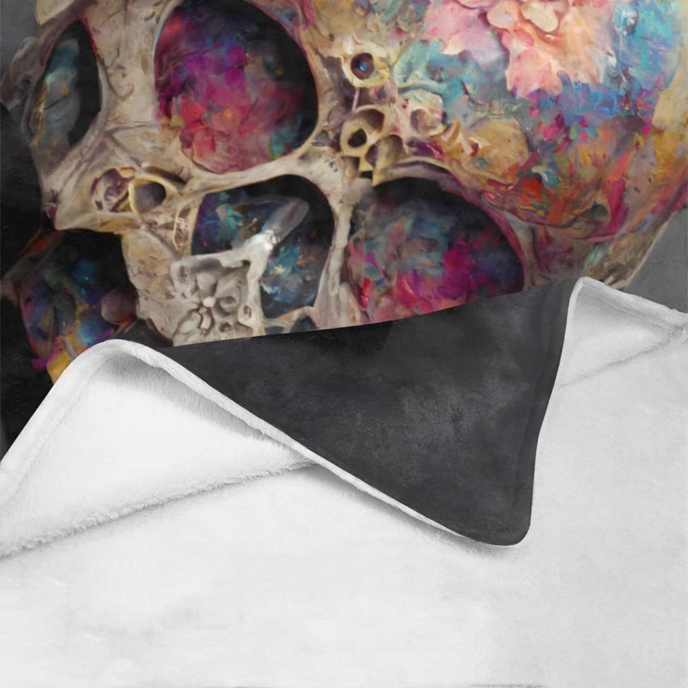 Floral Skull Fleece Blanket 60x80 – Gothic Cozy Throw, Halloween Gift for Him/He - Thumbnail 4