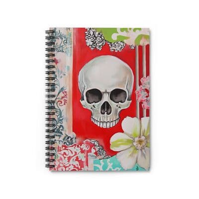 Red Floral Skull Spiral Notebook 6x8 Ruled Journal for Writers, Artists