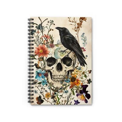 Floral Skull Spiral Notebook Unique 6x8 Journal for Creatives Artists Writers