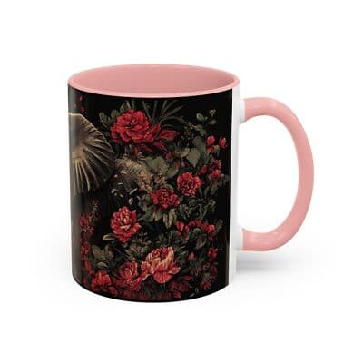 Elephant Floral Accent Mug, Unique Animal Lovers Gift, Home Decor, Coffee Cup, - Thumbnail 2