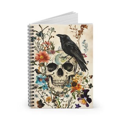 Floral Skull Spiral Notebook Unique 6x8 Journal for Creatives Artists Writers - Thumbnail 2