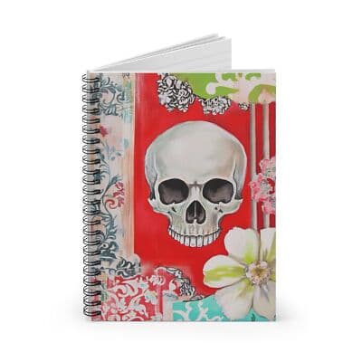 Red Floral Skull Spiral Notebook 6x8 Ruled Journal for Writers, Artists - Thumbnail 2