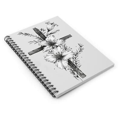 Floral Cross Spiral Notebook Faith Journal Christian Gift 6x8 Ruled Sketch Pad - Thumbnail 3