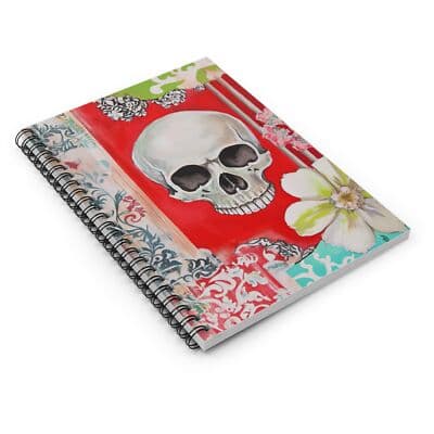 Red Floral Skull Spiral Notebook 6x8 Ruled Journal for Writers, Artists - Thumbnail 3