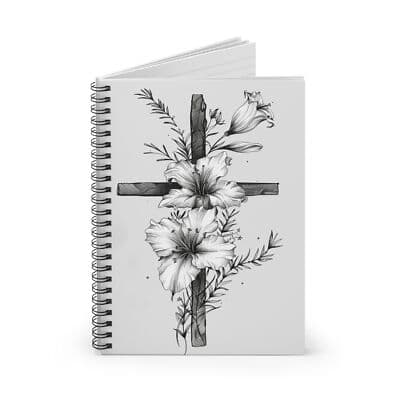 Floral Cross Spiral Notebook Faith Journal Christian Gift 6x8 Ruled Sketch Pad - Thumbnail 2