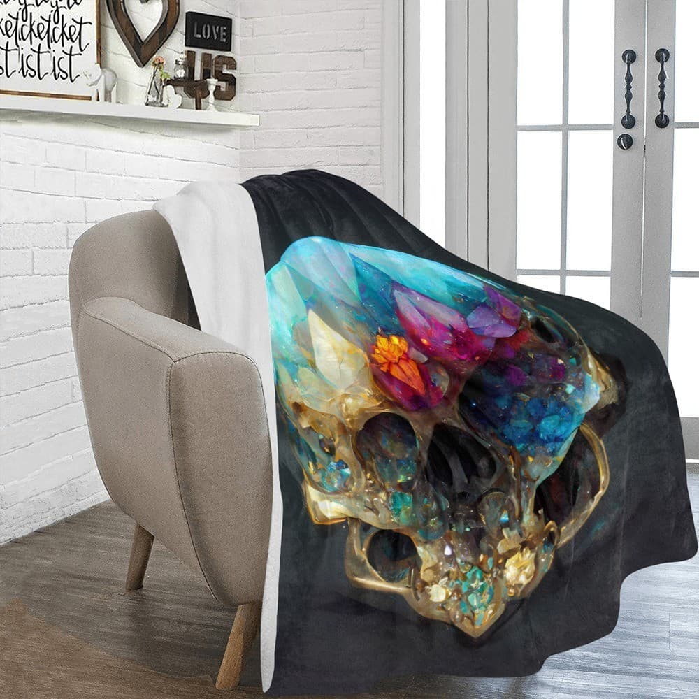 Crystal Skull Fleece Blanket 60x80 – Gothic Cozy Throw, Unique Gift for Him Her - Thumbnail 3