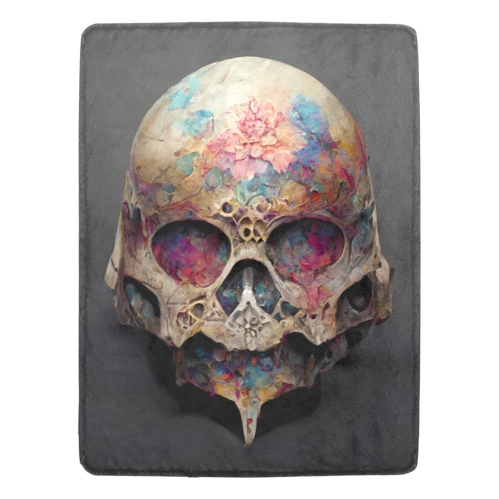 Floral Skull Fleece Blanket 60x80 – Gothic Cozy Throw, Halloween Gift for Him/He
