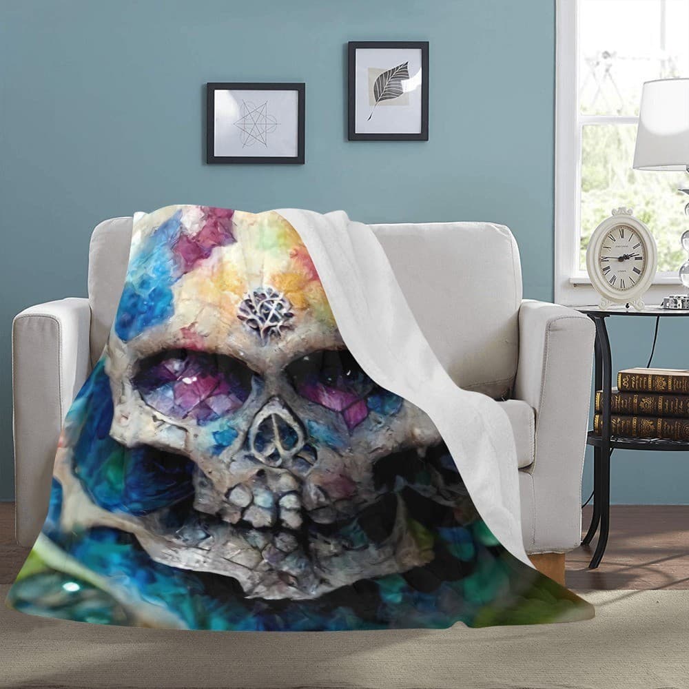 Crystal Skull Fleece Blanket 60x80 – Gothic Colorful Throw, Halloween Gift Idea - Thumbnail 3