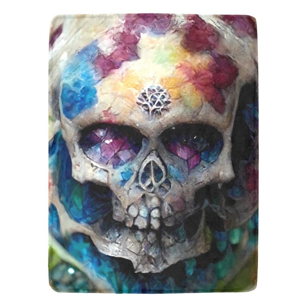 Crystal Skull Fleece Blanket 60x80 – Gothic Colorful Throw, Halloween Gift Idea