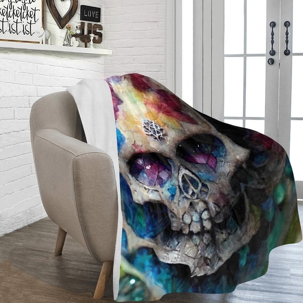 Crystal Skull Fleece Blanket 60x80 – Gothic Colorful Throw, Halloween Gift Idea - Thumbnail 4