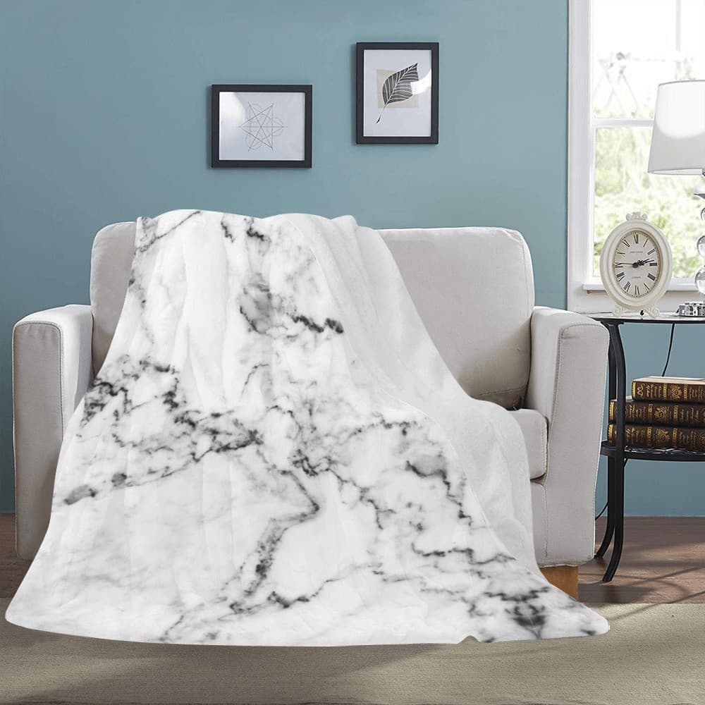 Luxury White Marble Fleece Blanket 60x80 – Modern Minimalist Cozy Throw - Thumbnail 3