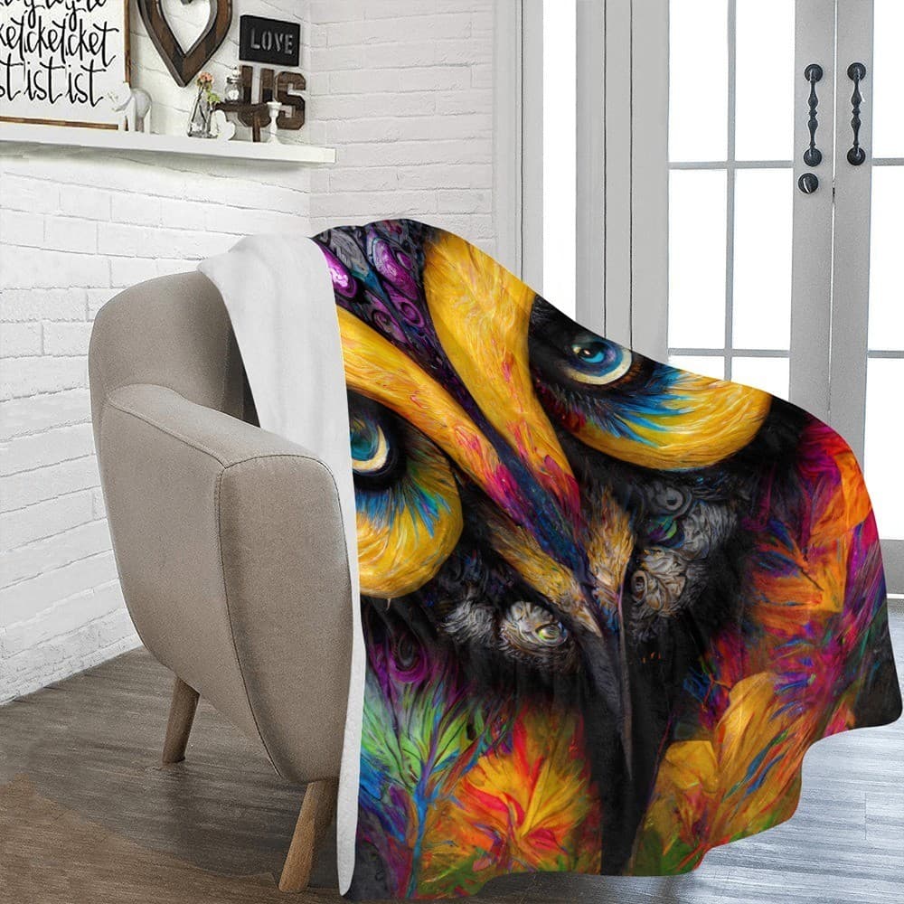 Vibrant Owl Eyes Fleece Blanket 60x80 – Ultra-Soft Cozy Throw, Gift for Owl Love - Thumbnail 2