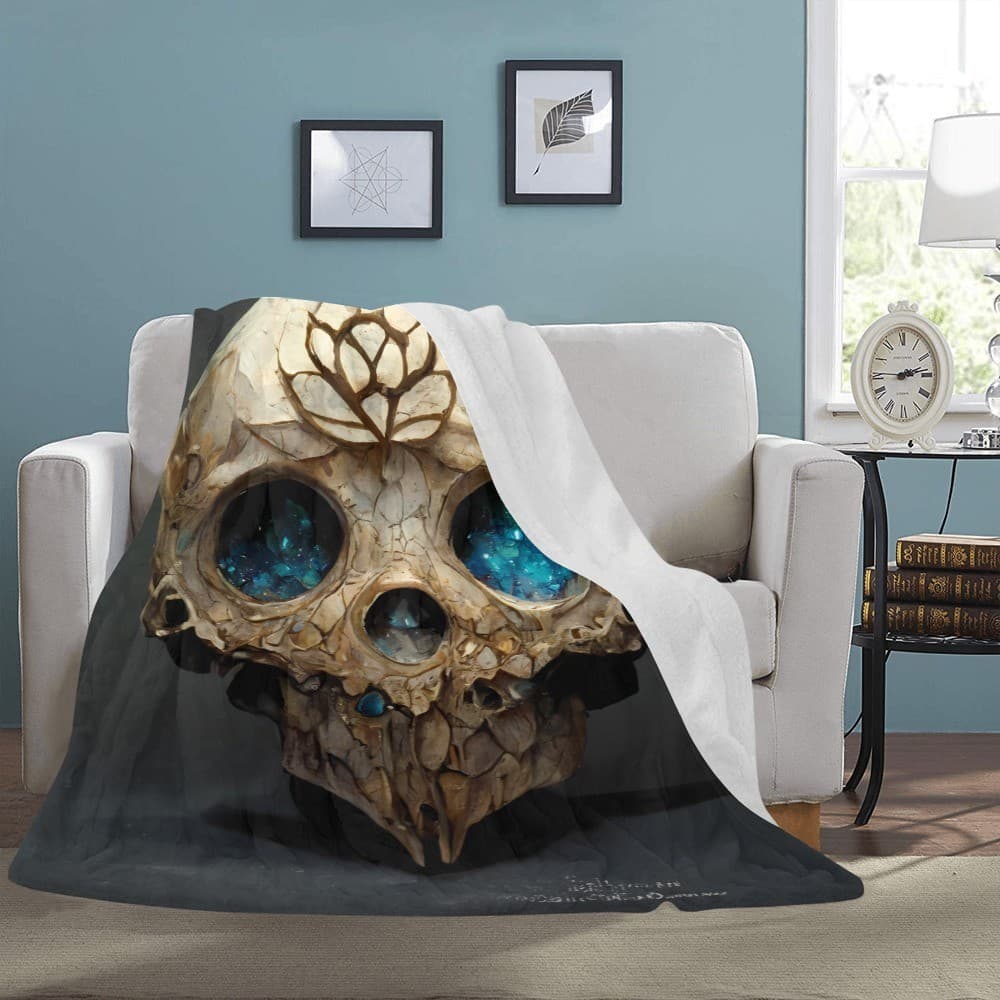 Crystal Eyes Skull Fleece Blanket 60x80 – Gothic Cozy Throw, Halloween Gift Idea - Thumbnail 4