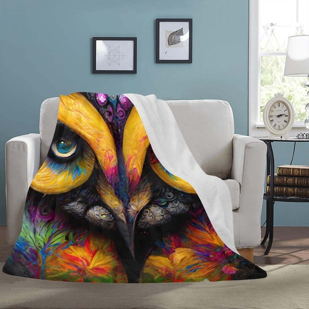Vibrant Owl Eyes Fleece Blanket 60x80 – Ultra-Soft Cozy Throw, Gift for Owl Love - Thumbnail 4