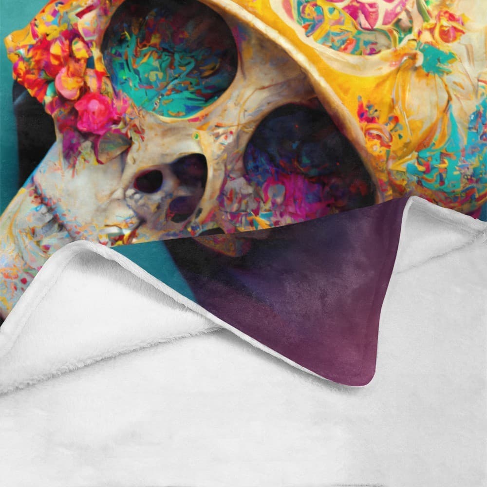 Day of the Dead Skull Fleece Blanket 60x80 – Colorful Cozy Throw, Gothic Gift - Thumbnail 4