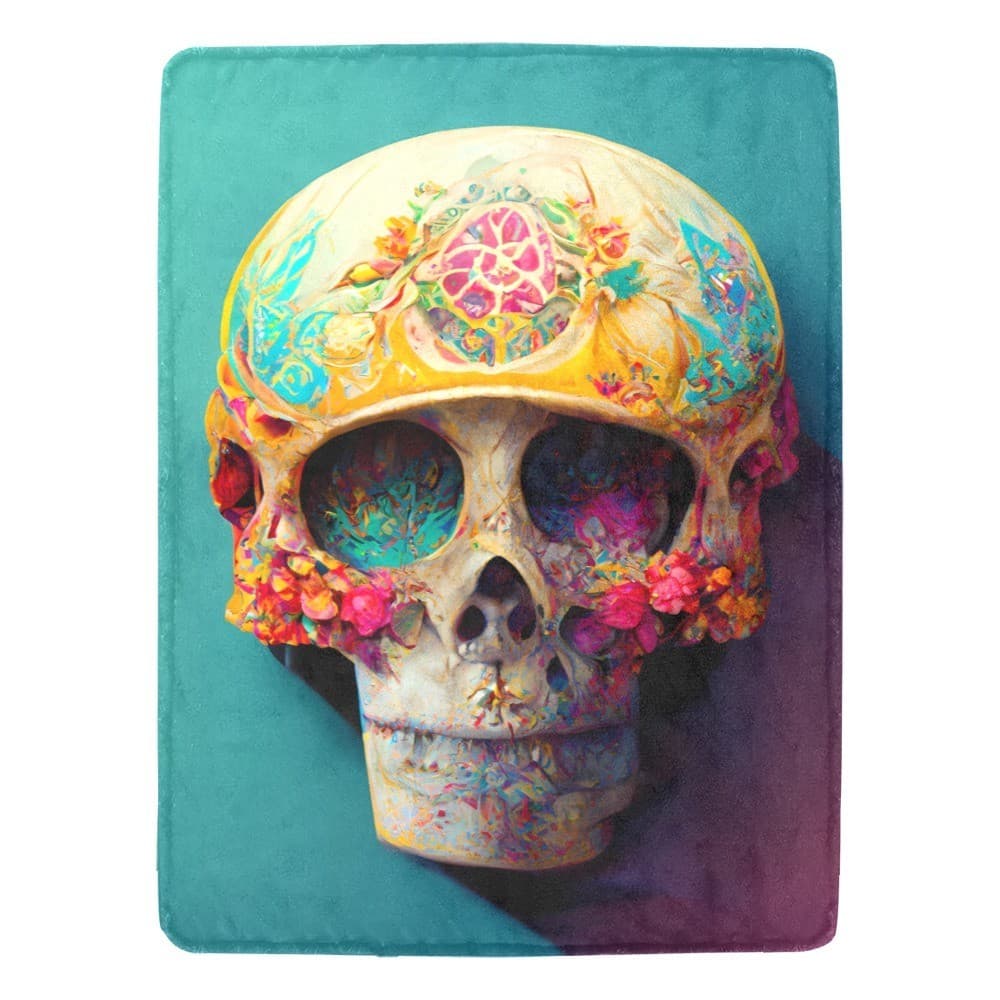 Day of the Dead Skull Fleece Blanket 60x80 – Colorful Cozy Throw, Gothic Gift