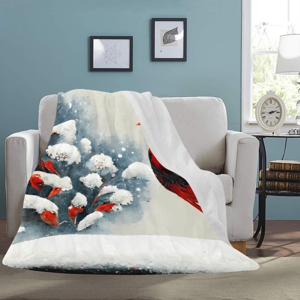 Cardinal Fleece Blanket 60x80 – Ultra-Soft Red Bird Throw, Cozy Winter Gift - Thumbnail 2