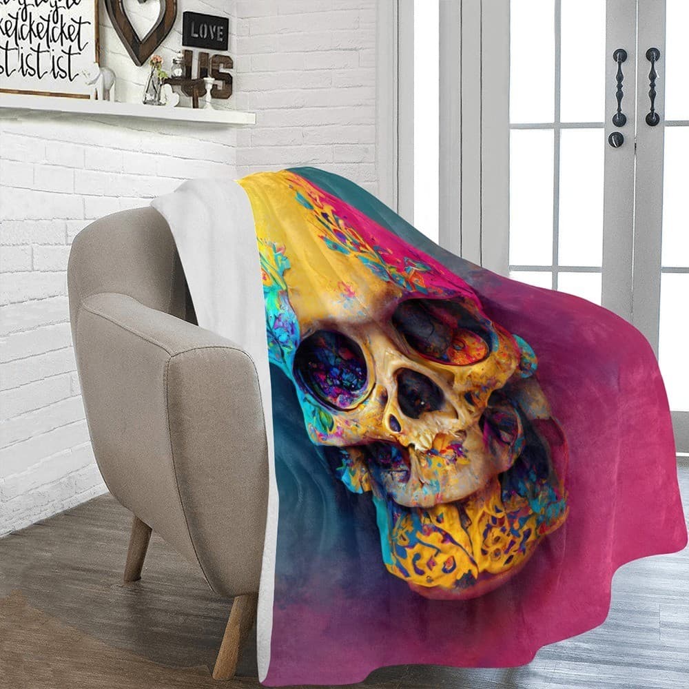 Colorful Skull Fleece Blanket 60x80 – Gothic Cozy Throw, Halloween & Birthday Gi