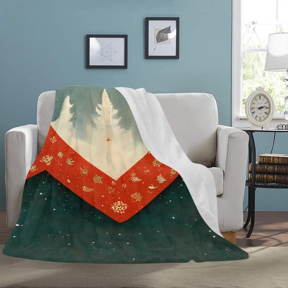 Geometric Winter Forest Fleece Blanket 60x80 – Modern Holiday Cozy Throw - Thumbnail 3