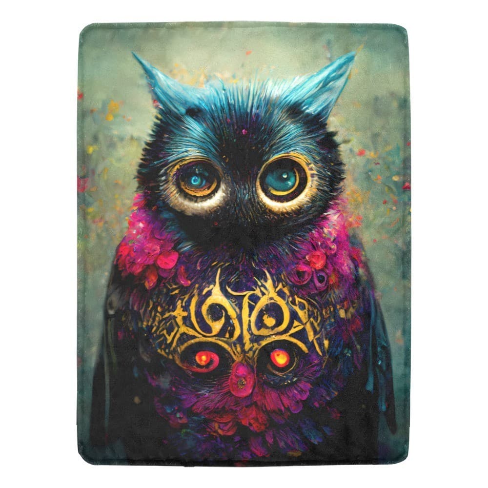 Colorful Owl Fleece Blanket 60x80 – Cozy Gothic Fantasy Throw, Gift for Owl Love