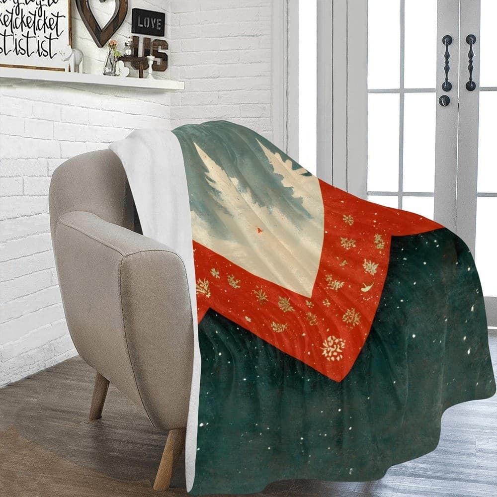 Geometric Winter Forest Fleece Blanket 60x80 – Modern Holiday Cozy Throw - Thumbnail 2