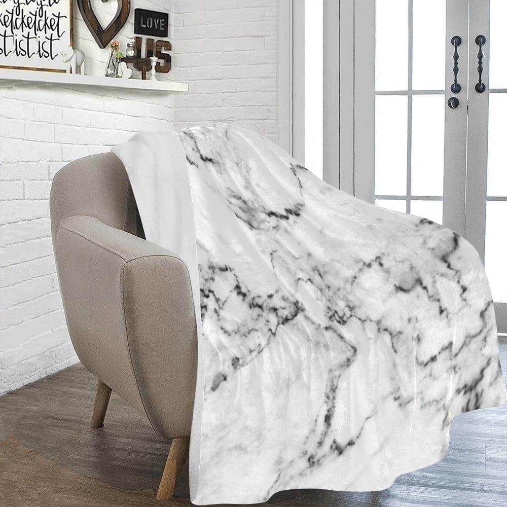 Luxury White Marble Fleece Blanket 60x80 – Modern Minimalist Cozy Throw - Thumbnail 4