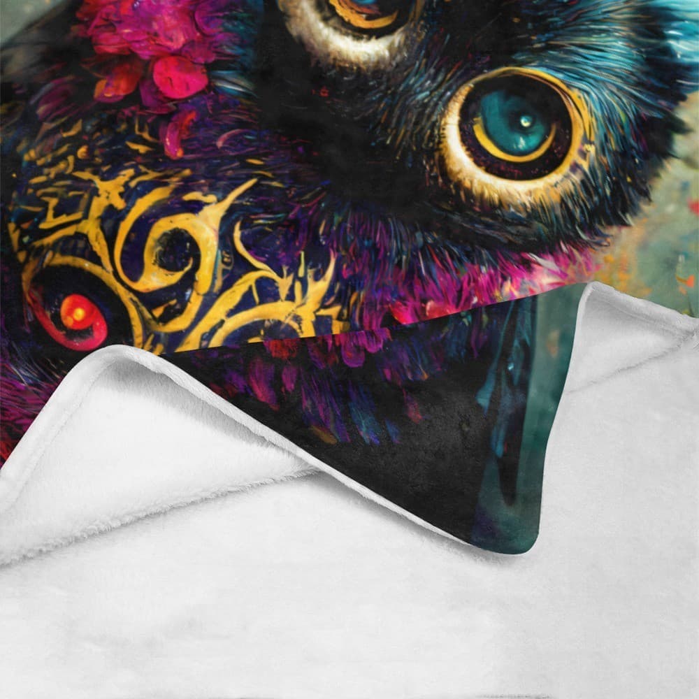 Colorful Owl Fleece Blanket 60x80 – Cozy Gothic Fantasy Throw, Gift for Owl Love - Thumbnail 2