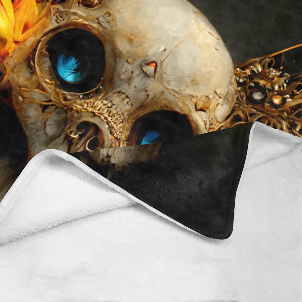 Fantasy Skull Fleece Blanket 60x80 – Gothic Cozy Throw Gift with Blue Eyes & Win - Thumbnail 2