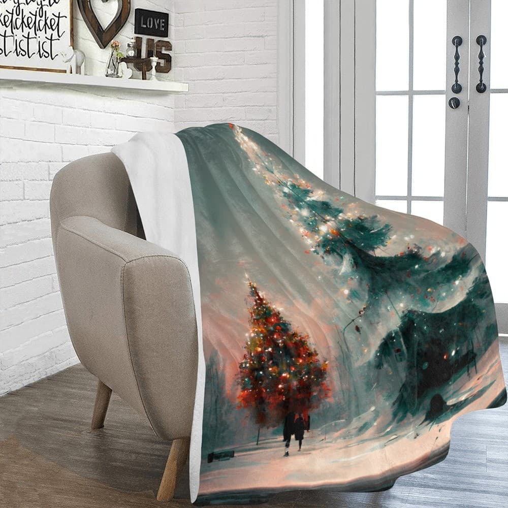 Christmas Tree Couple Fleece Blanket 60x80 – Romantic Winter Holiday Throw - Thumbnail 4