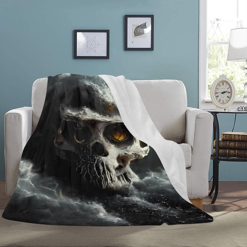 Storm Cloud Skull Fleece Blanket 60x80 – Gothic Cozy Throw, Halloween Gift - Thumbnail 4