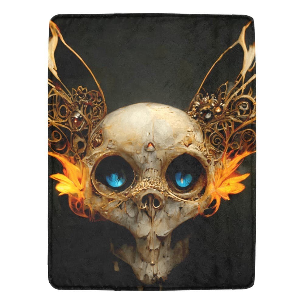 Fantasy Skull Fleece Blanket 60x80 – Gothic Cozy Throw Gift with Blue Eyes & Win - Thumbnail 4