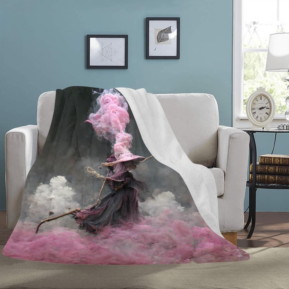 Pink Smoke Witch Fleece Blanket 60x80 – Gothic Cozy Throw, Halloween Gift - Thumbnail 2
