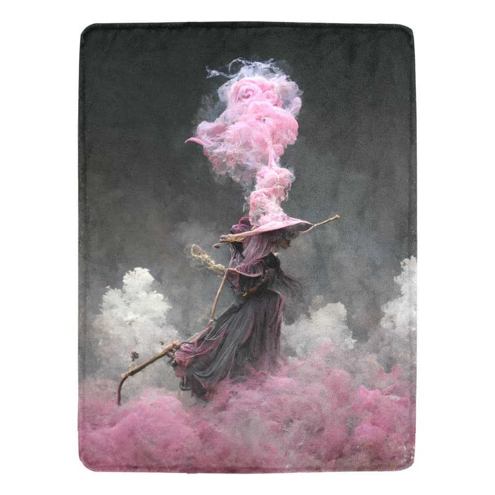 Pink Smoke Witch Fleece Blanket 60x80 – Gothic Cozy Throw, Halloween Gift