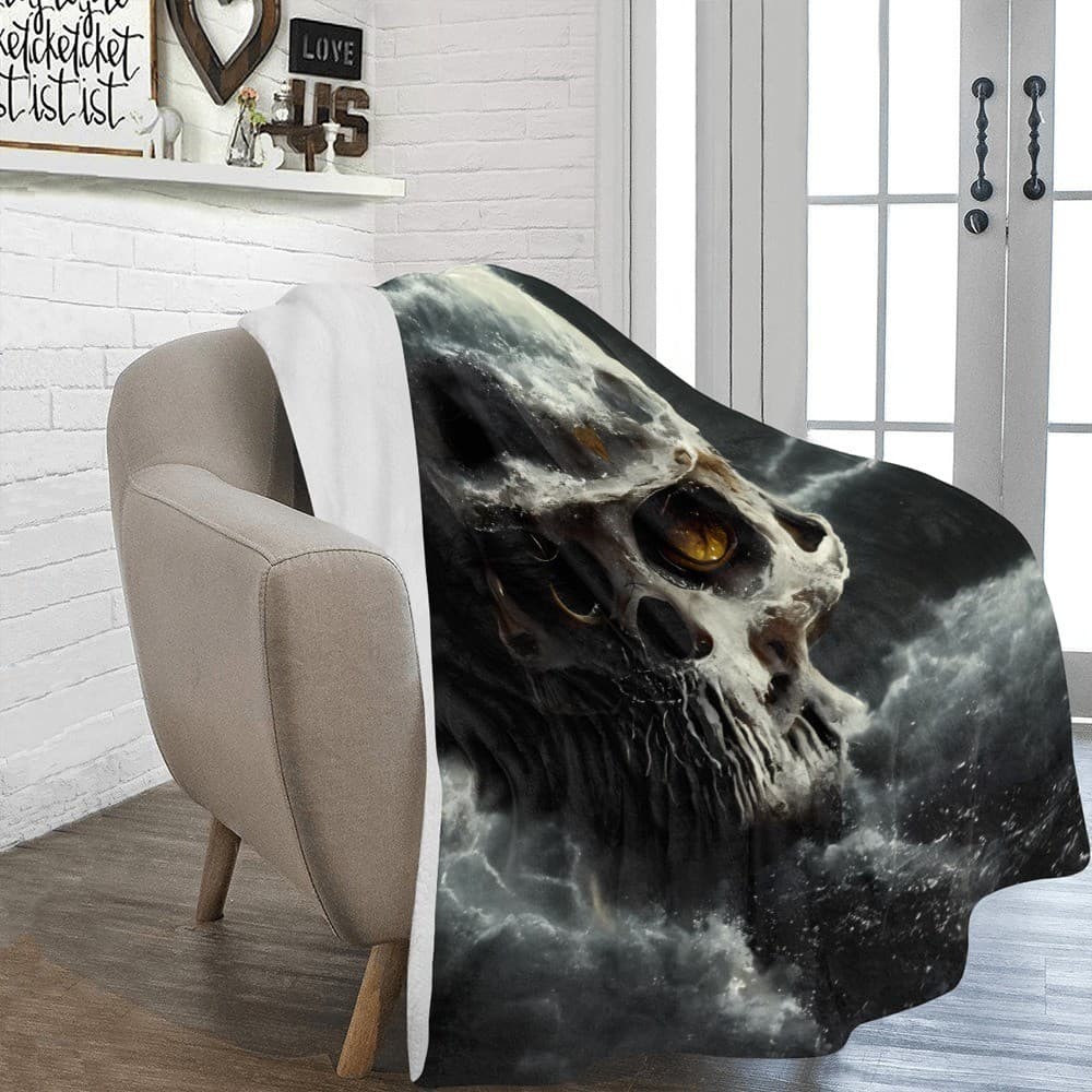 Storm Cloud Skull Fleece Blanket 60x80 – Gothic Cozy Throw, Halloween Gift - Thumbnail 2