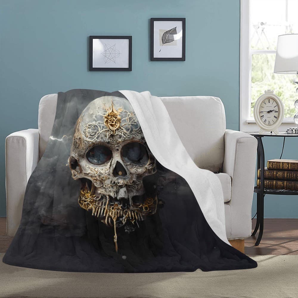 Lacework Skull Fleece Blanket 60x80 – Gothic Lightning Throw, Halloween Gift - Thumbnail 4