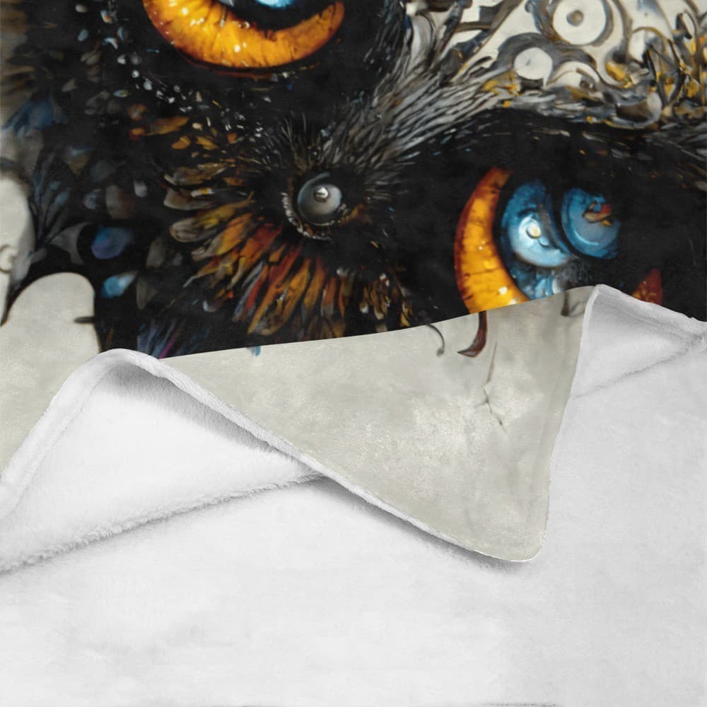 Mystical Owl Eyes Fleece Blanket 60x80 – Cozy Gothic Throw, Unique Gift for Him - Thumbnail 3