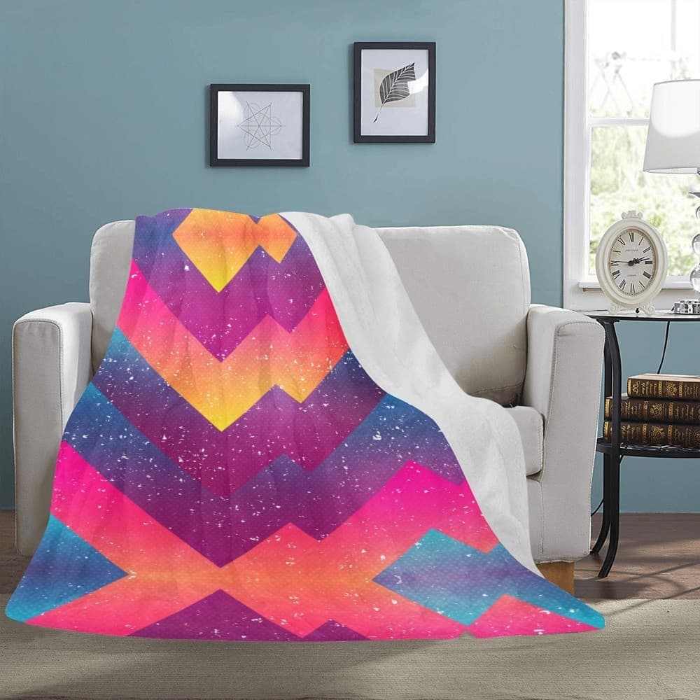 Neon Geometric Fleece Blanket 60x80 – Retro 80s Zigzag Cozy Throw Gift