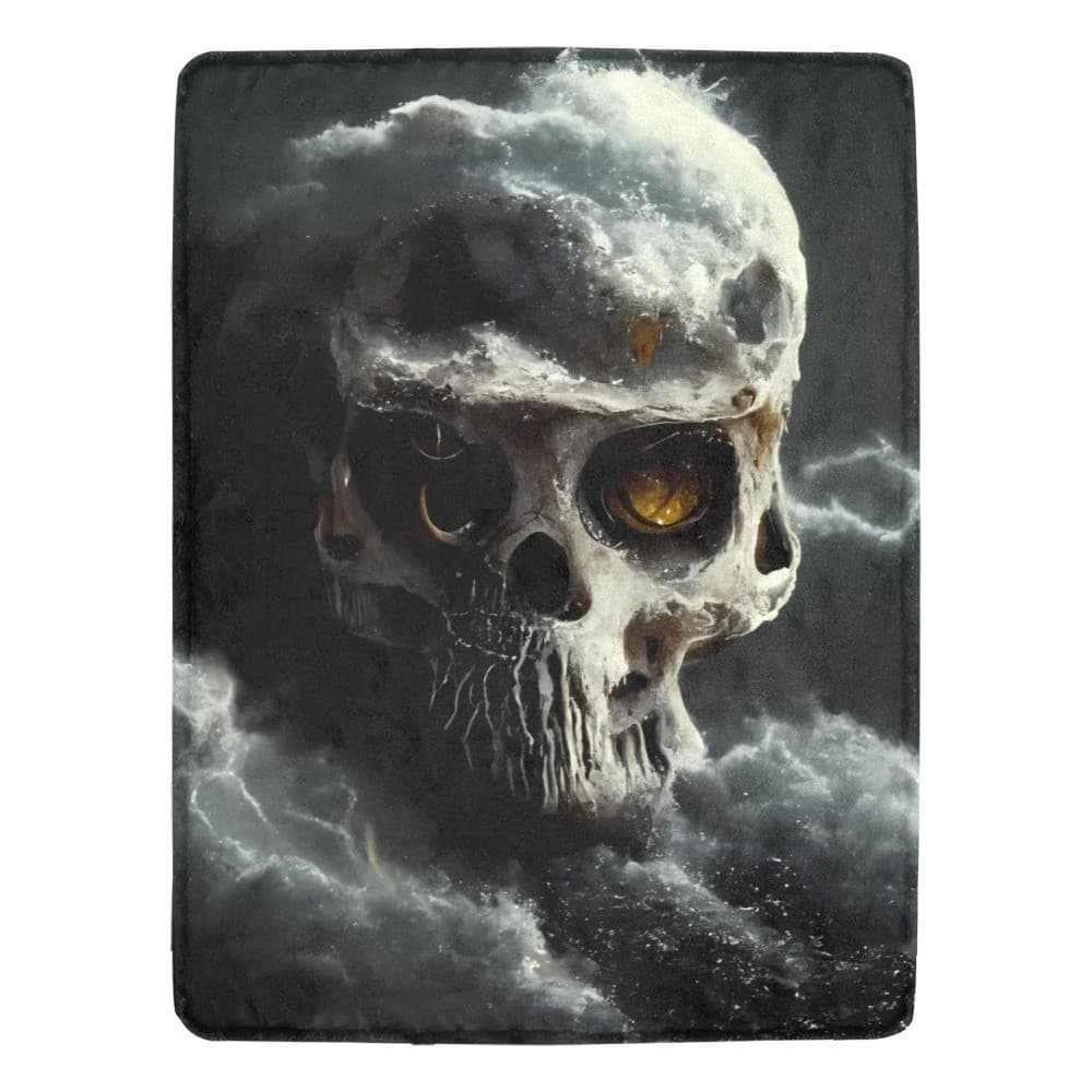 Storm Cloud Skull Fleece Blanket 60x80 – Gothic Cozy Throw, Halloween Gift