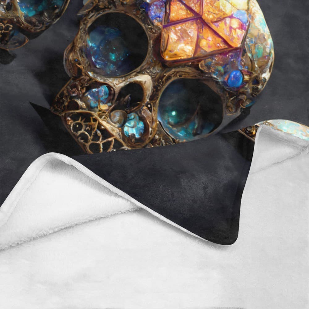 Crystal Skull Trio Fleece Blanket 60x80 – Gothic Gemstone Throw, Halloween Gift - Thumbnail 2