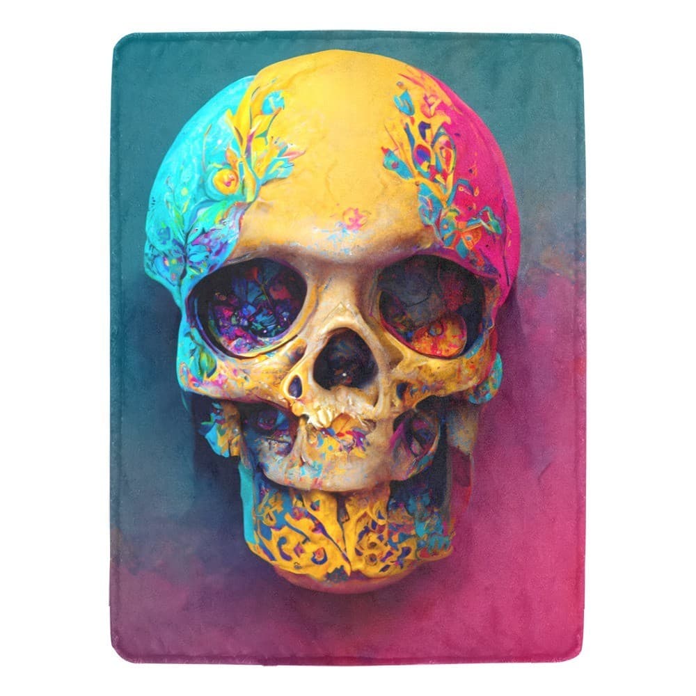 Colorful Skull Fleece Blanket 60x80 – Gothic Cozy Throw, Halloween & Birthday Gi - Thumbnail 4