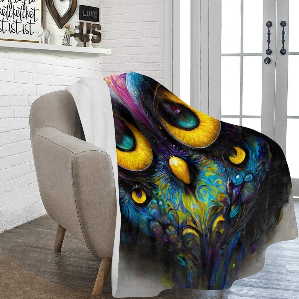 Colorful Owl Fleece Blanket 60x80 – Ultra-Soft Cozy Throw, Gift for Animal Lover - Thumbnail 3