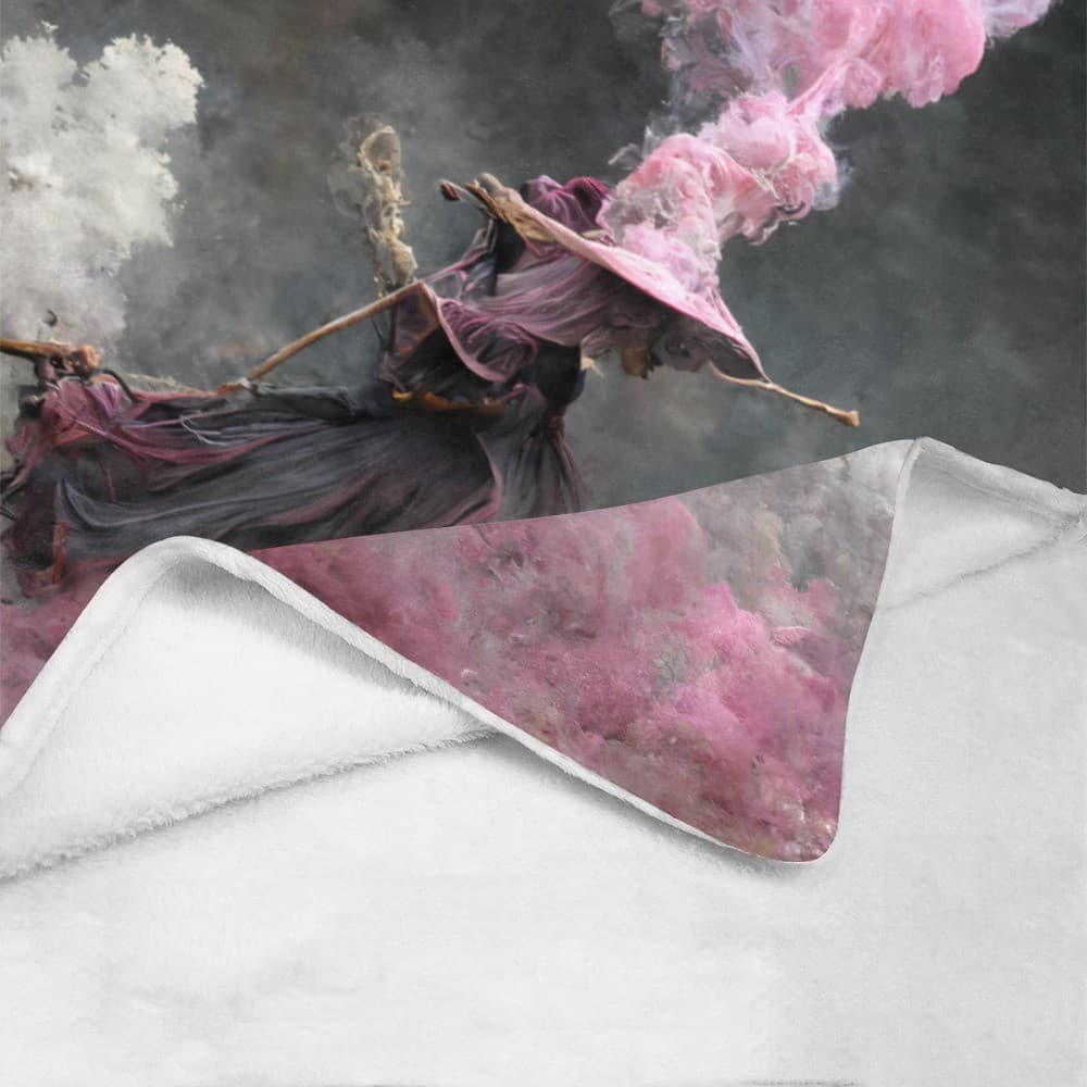 Pink Smoke Witch Fleece Blanket 60x80 – Gothic Cozy Throw, Halloween Gift - Thumbnail 4