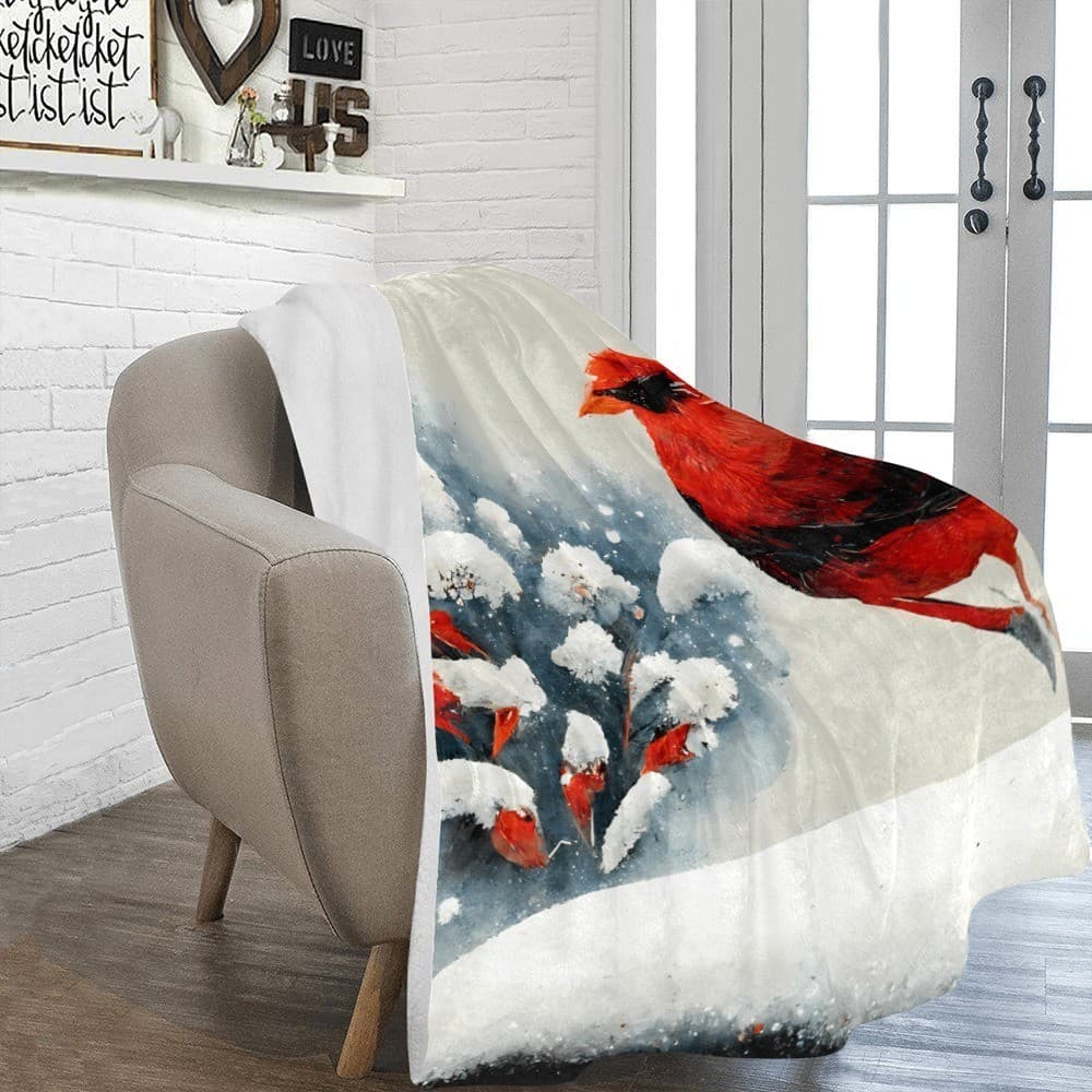 Cardinal Fleece Blanket 60x80 – Ultra-Soft Red Bird Throw, Cozy Winter Gift - Thumbnail 4