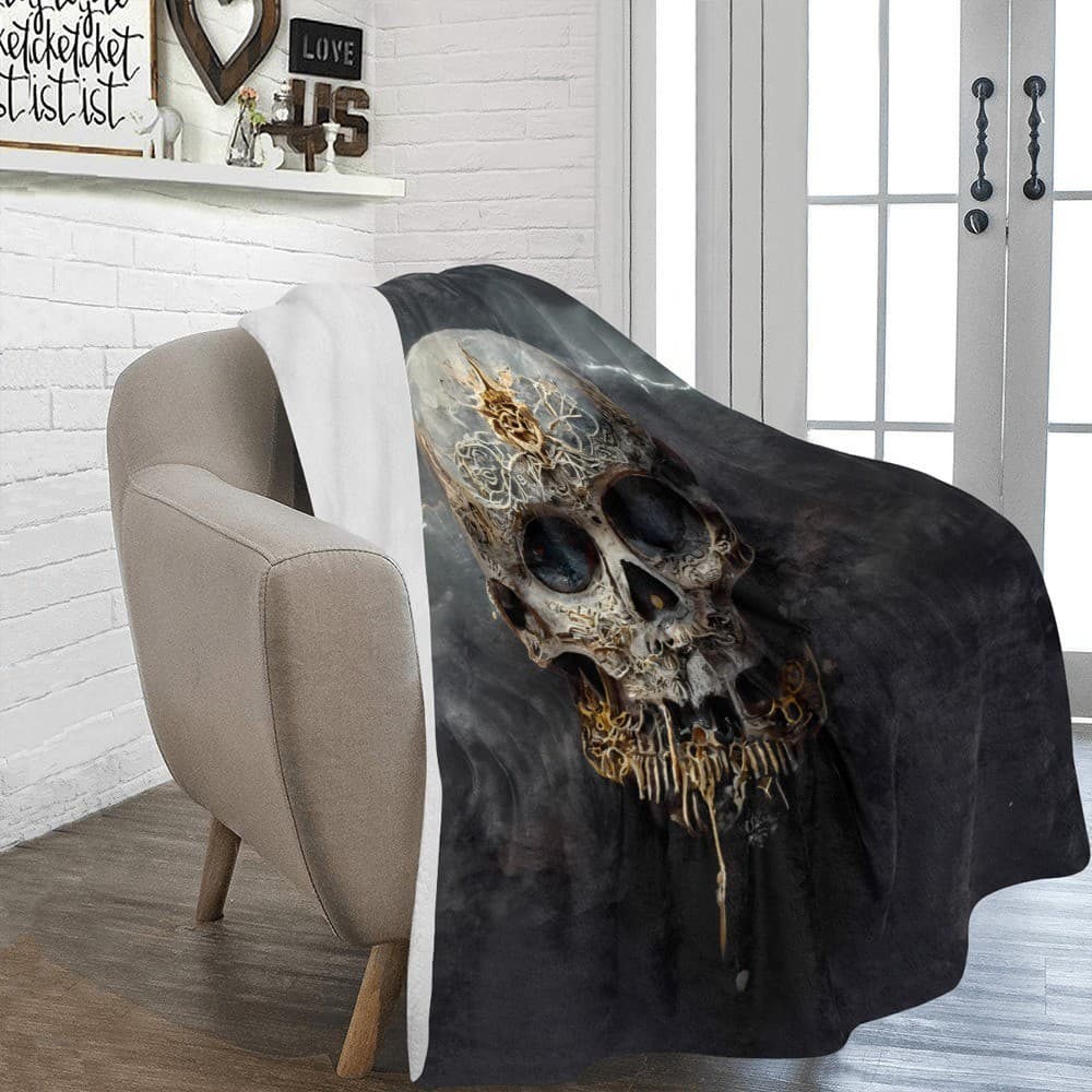 Lacework Skull Fleece Blanket 60x80 – Gothic Lightning Throw, Halloween Gift - Thumbnail 3