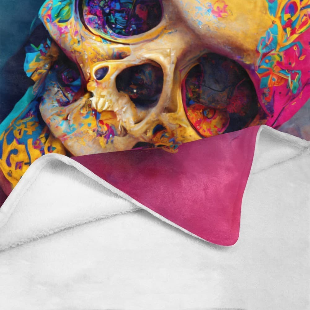 Colorful Skull Fleece Blanket 60x80 – Gothic Cozy Throw, Halloween & Birthday Gi - Thumbnail 3